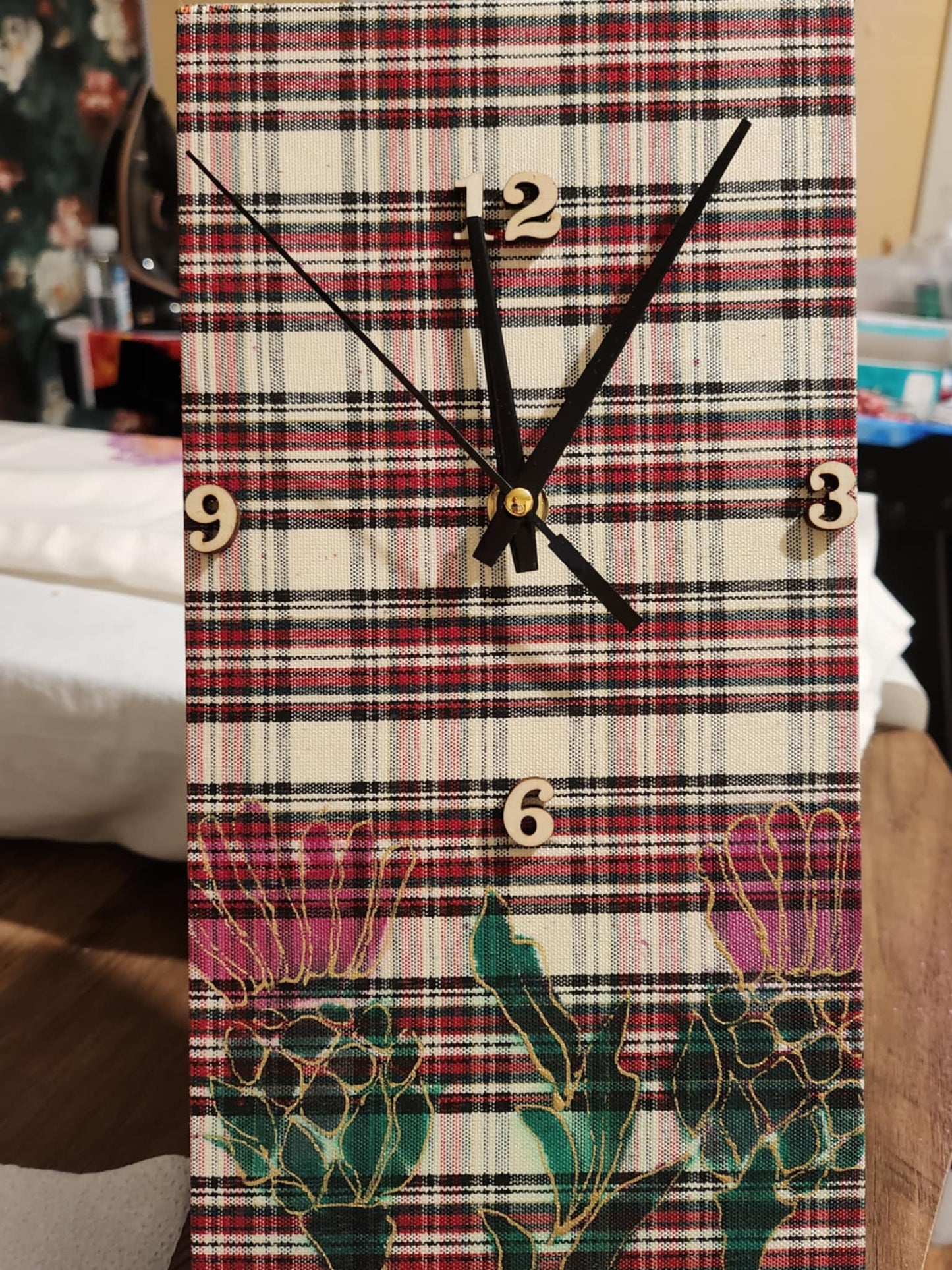 Large tartan clock with Scottish Thistle