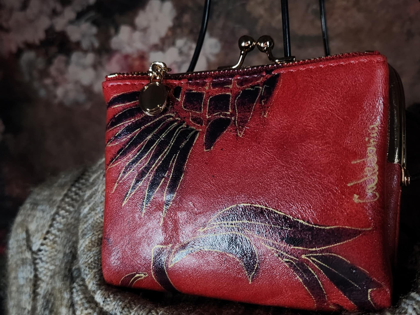 Scottish Thistle Purse (Handpainted) (Red)
