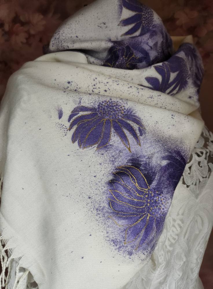 Wedding Scarf (Handpainted Thistle)