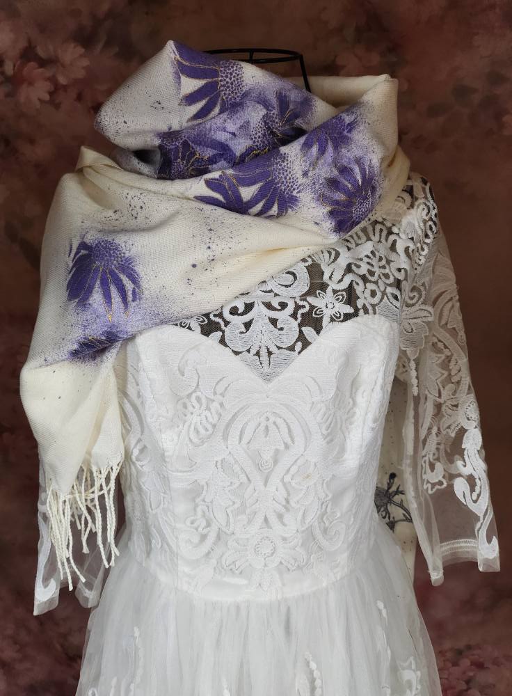 Wedding Scarf (Handpainted Thistle)