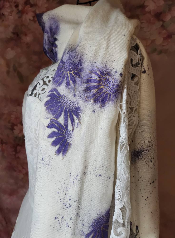 Wedding Scarf (Handpainted Thistle)