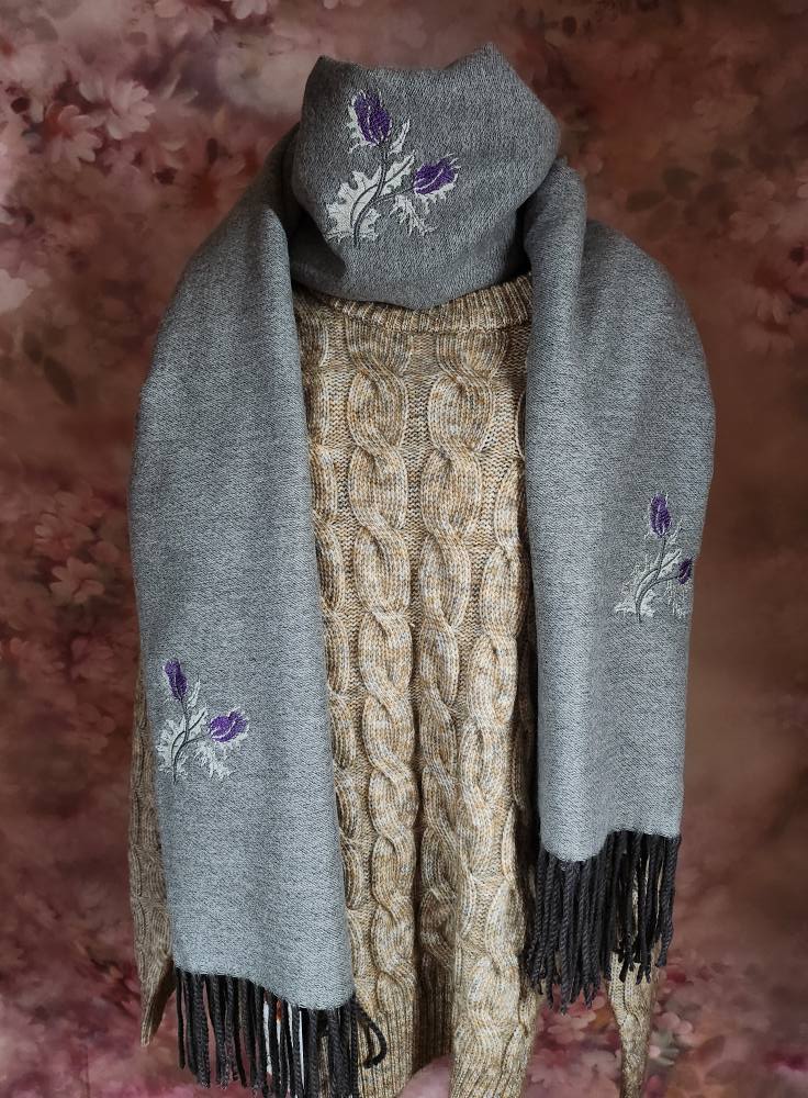 "Caledonian Mist"gray cashmere scarf