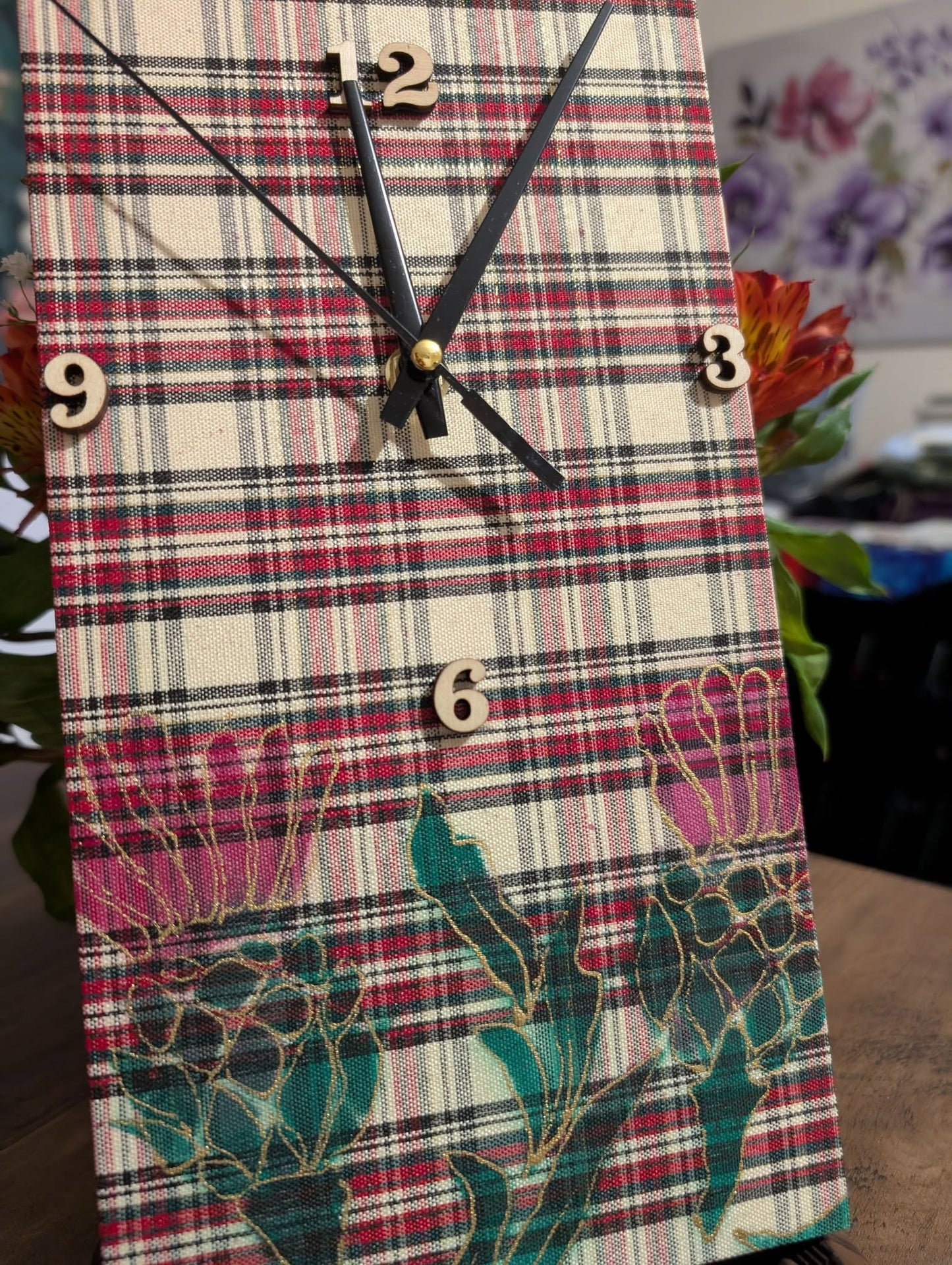 Large tartan clock with Scottish Thistle