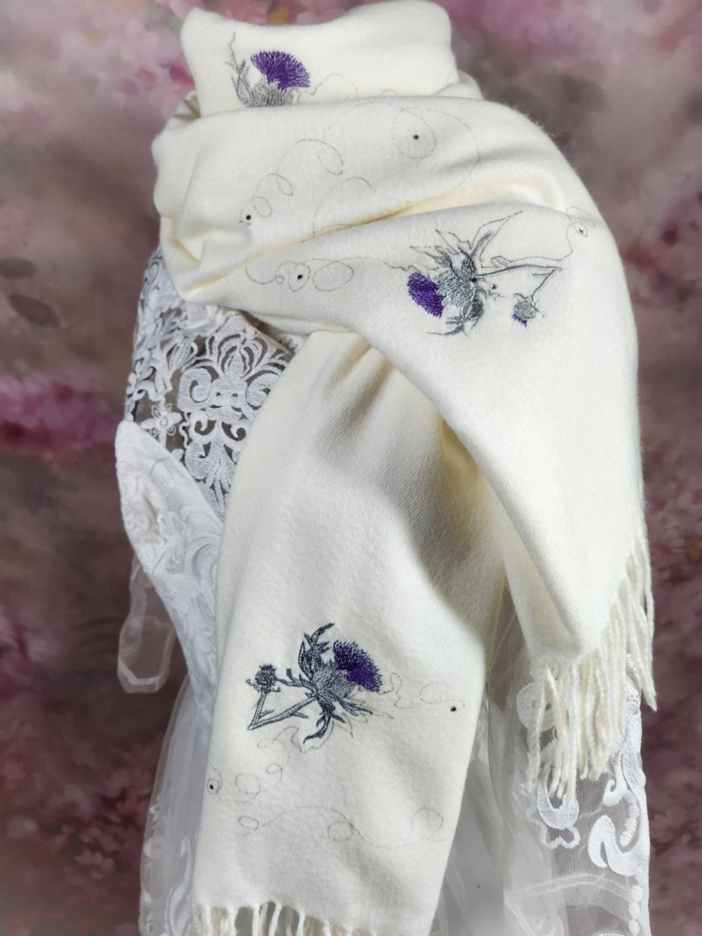 Wedding Scarf (Embroidered Thistle)