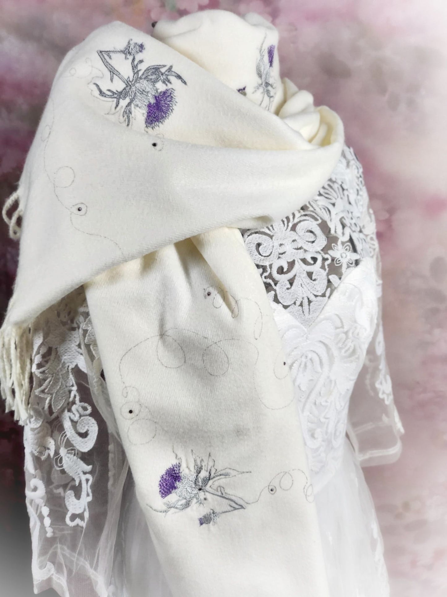Wedding Scarf (Embroidered Thistle)