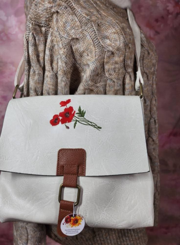 Leather bag with Poppies