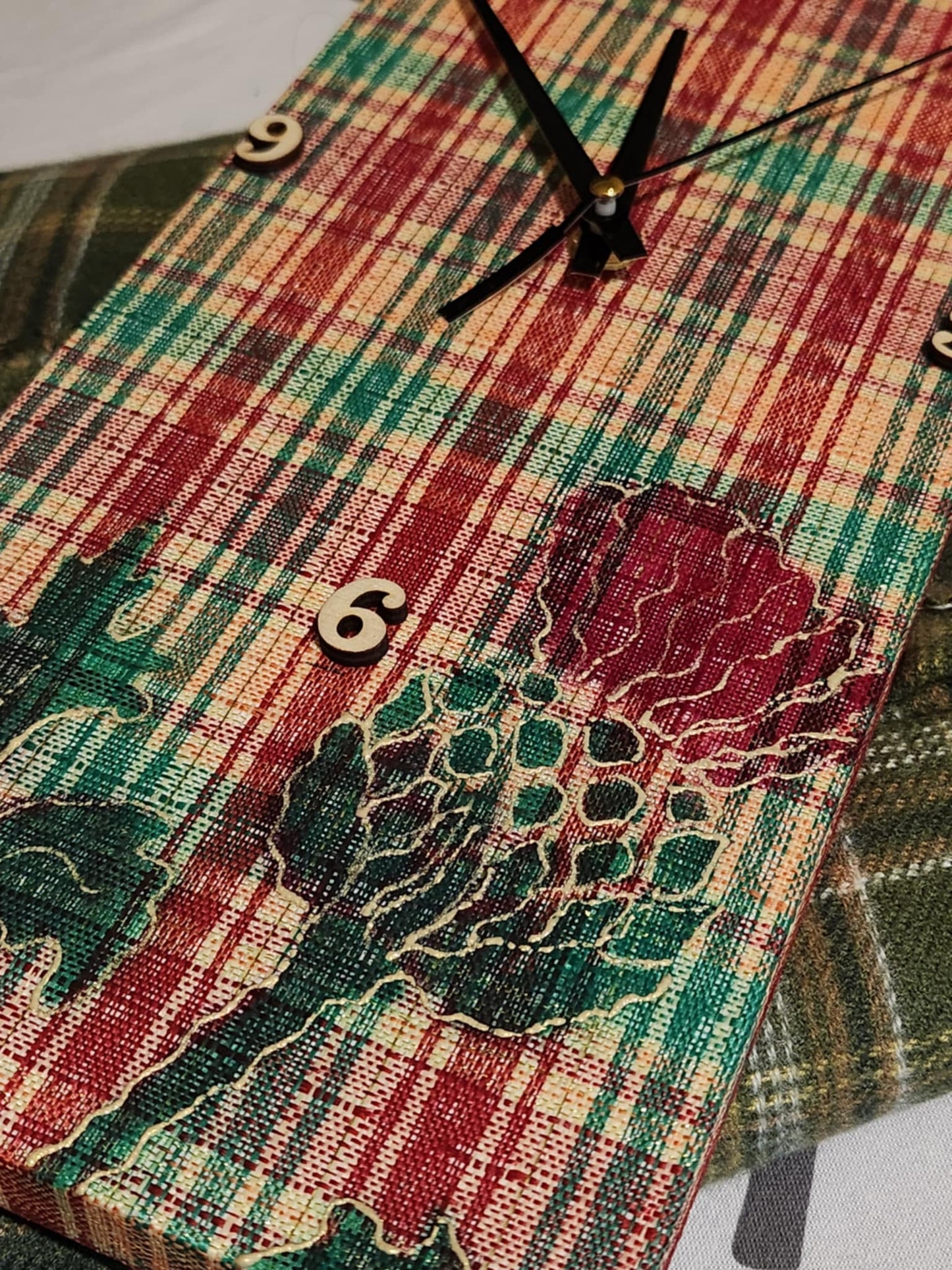 Large tartan clock with Scottish Thistle