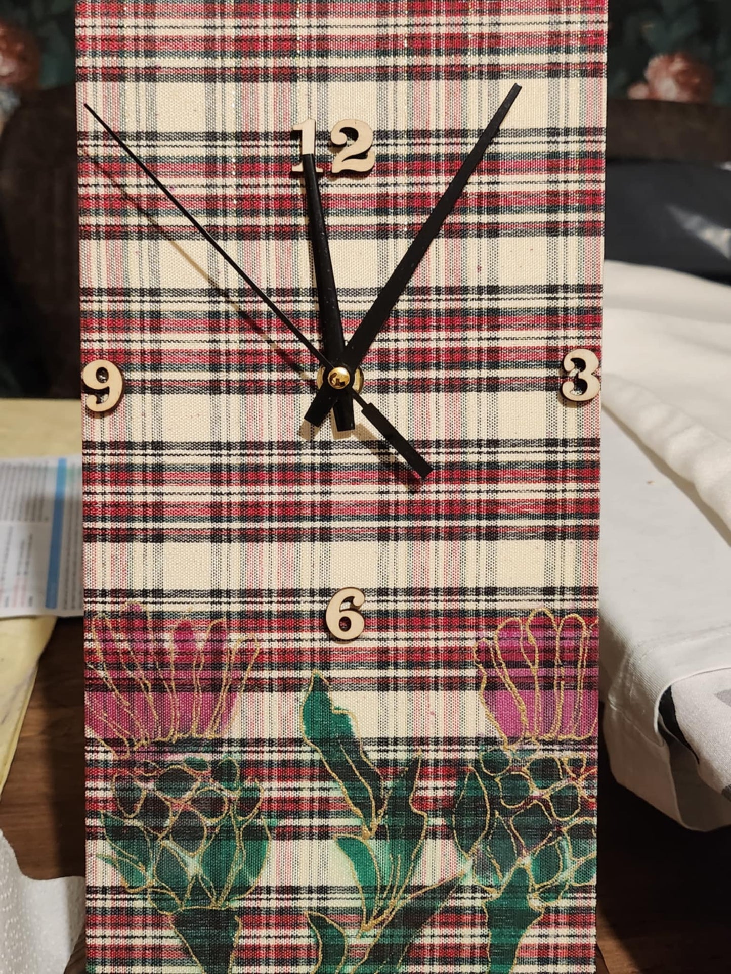 Large tartan clock with Scottish Thistle