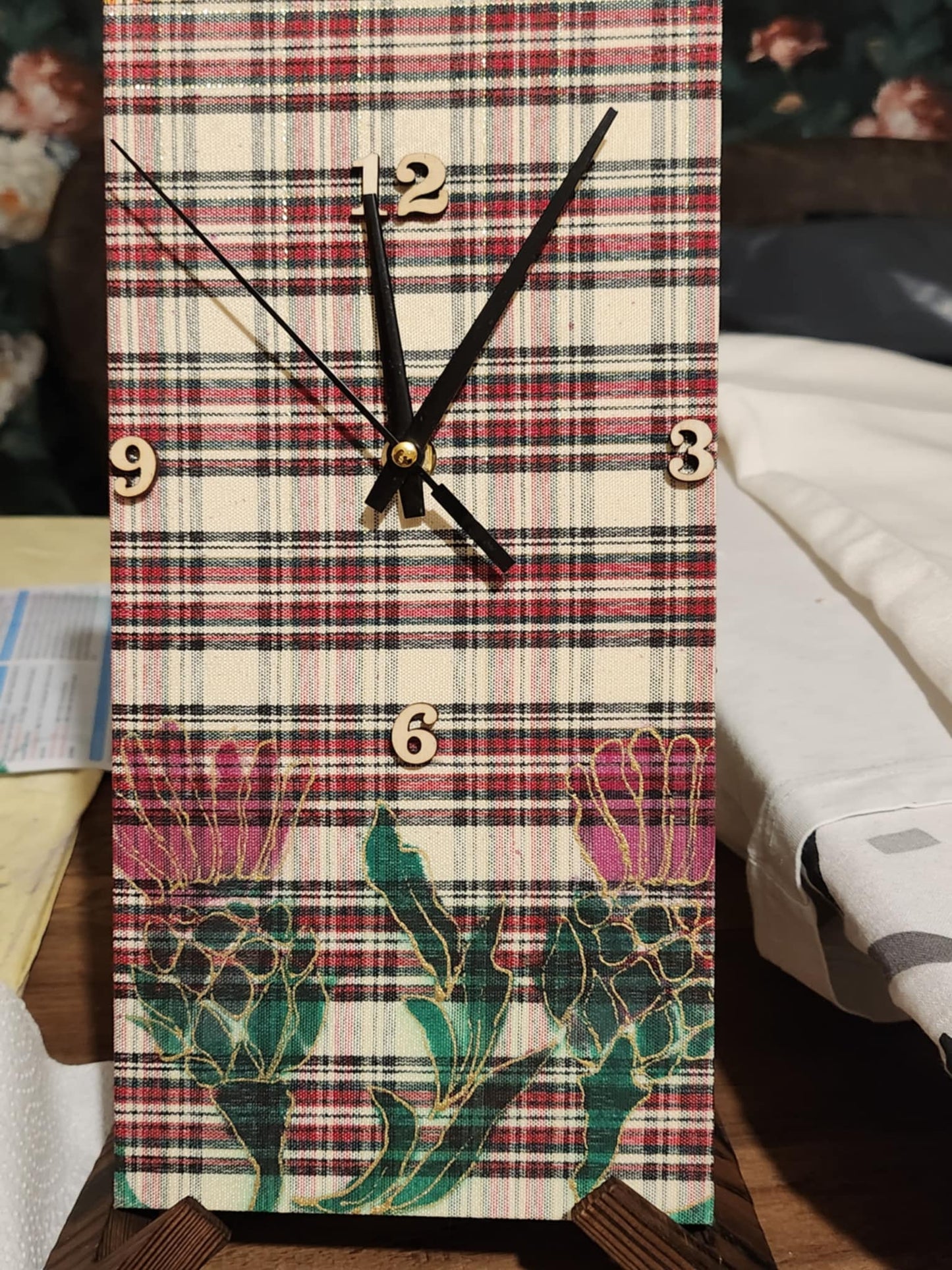Large tartan clock with Scottish Thistle